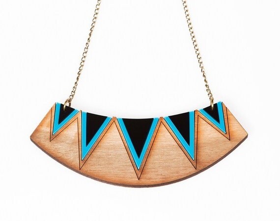 Geometric triangle bib necklace - Blue
