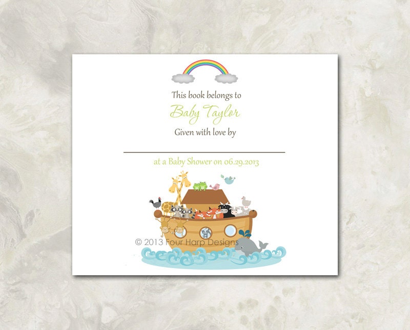 Noah39;s Ark Baby Shower Invitation, Matching Book Plate a printable Noah39;s Ark Baby Shower Invitation, Matching Book Plate a printable