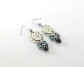 Czech Glass Earring Purple Green Purple Swarovski Silver  Beaded Wire