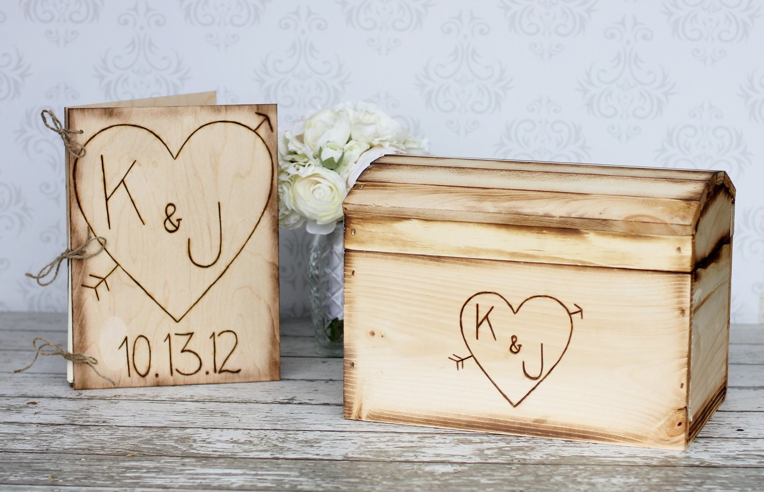 Personalized Rustic Wedding Card Box AND Guest Book SET