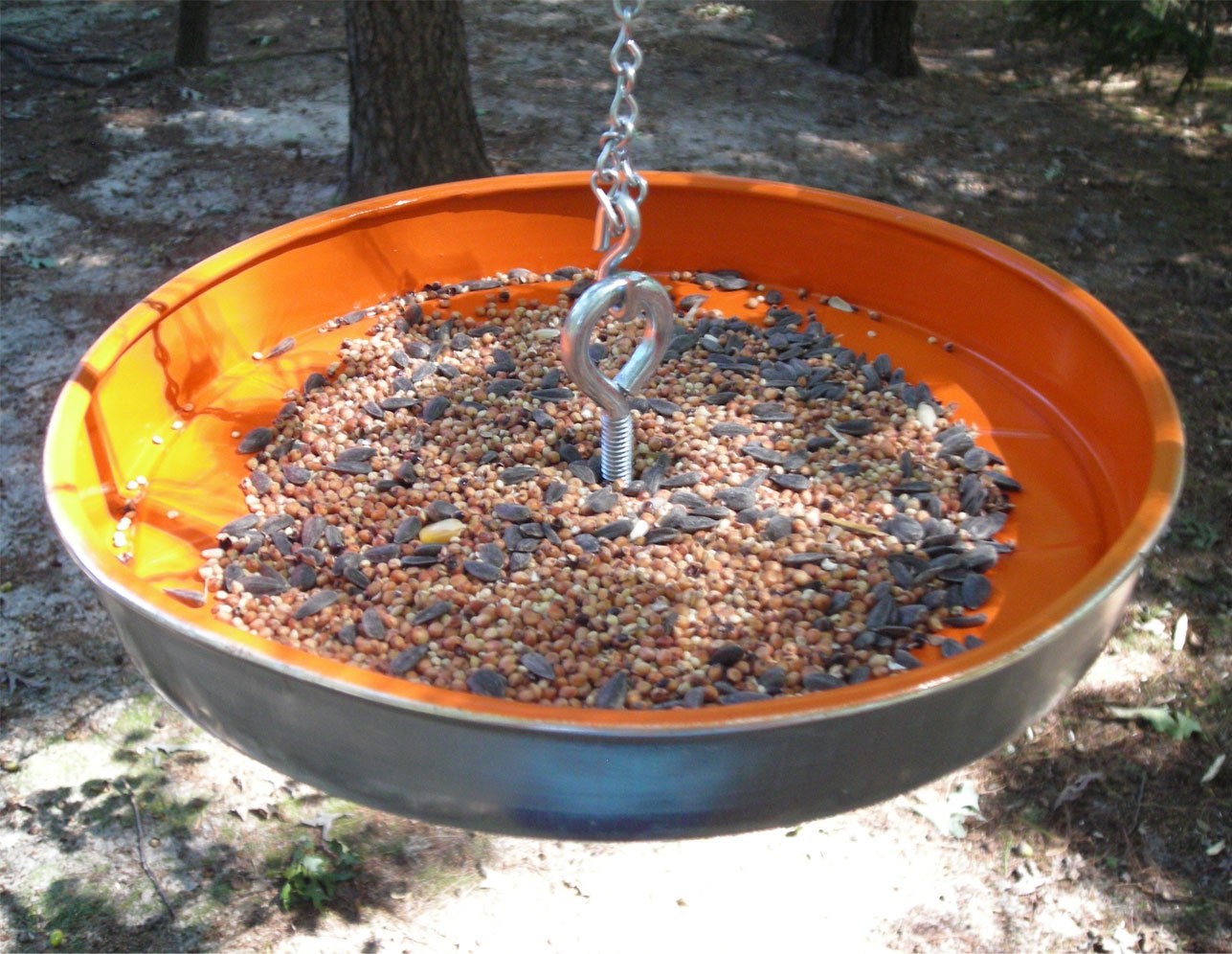 1976 - 1987 Chevy CK Truck Hubcap Orange Bird Feeder - Recycled Birdfeeder - As Seen in BIRDS & BLOOMS Magazine