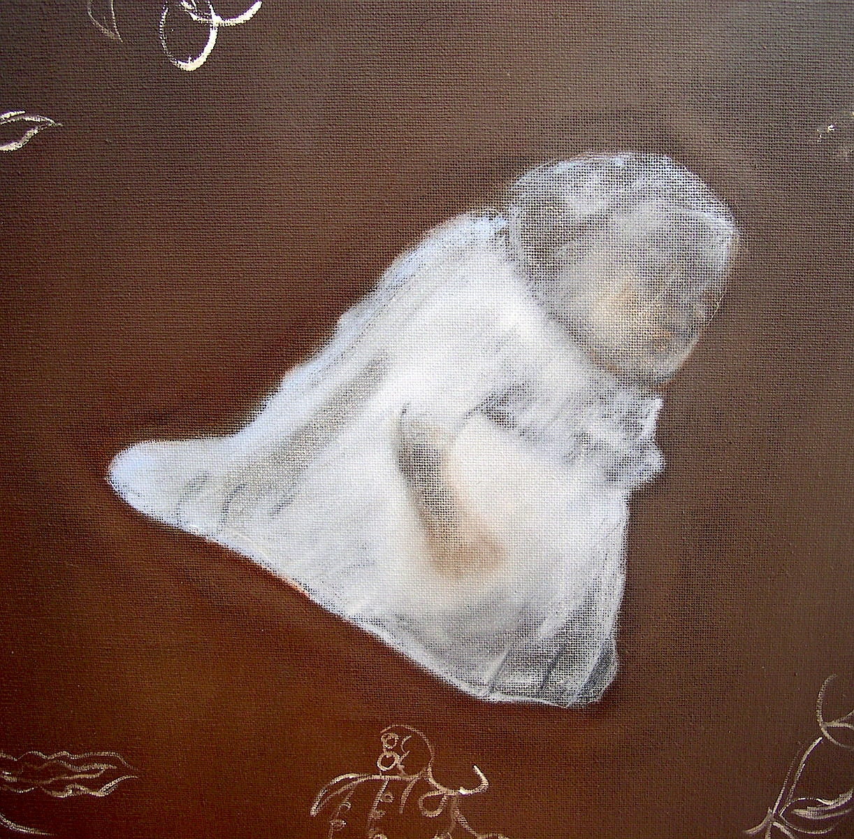 Large Abstract Original Painting modern wall art oil 36x35 canvas ocher brown lavender gray white misterious woman girl spanish art