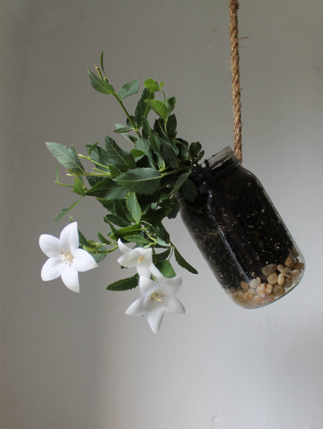 Hanging Mason Jar Planter with drainage - Upcycled home & garden decor - Quart Sized Ball Jar herb and flower planter - BootsNGus design