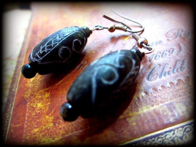 African Inspired Black Stone Tribal Earrings
