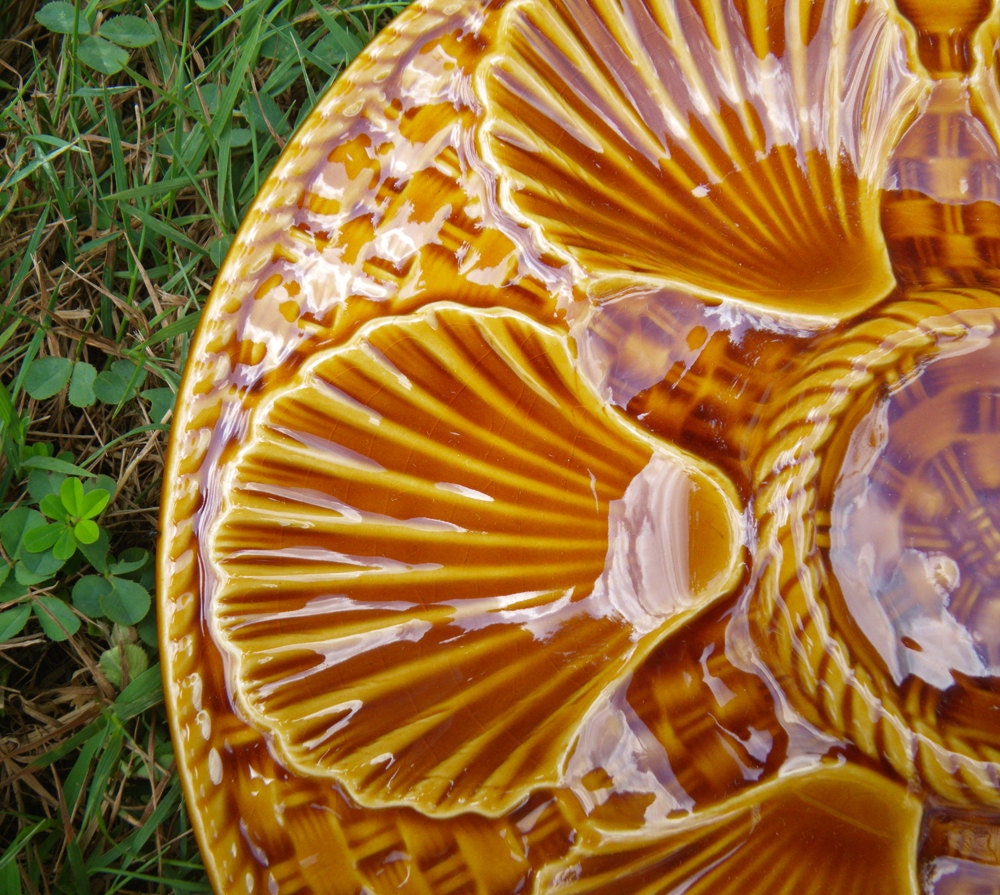 6 French Majolica Oyster plates - vintage