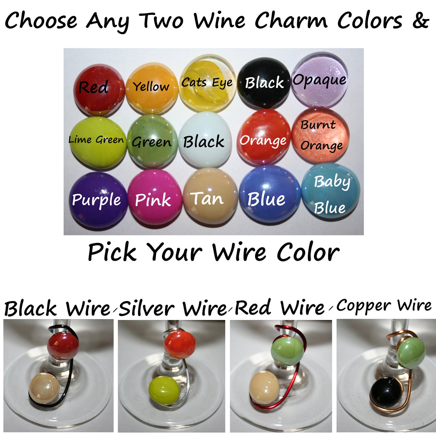 Wine Charms- Pick Your Wire, Glass Bead, CLIP N SIP
