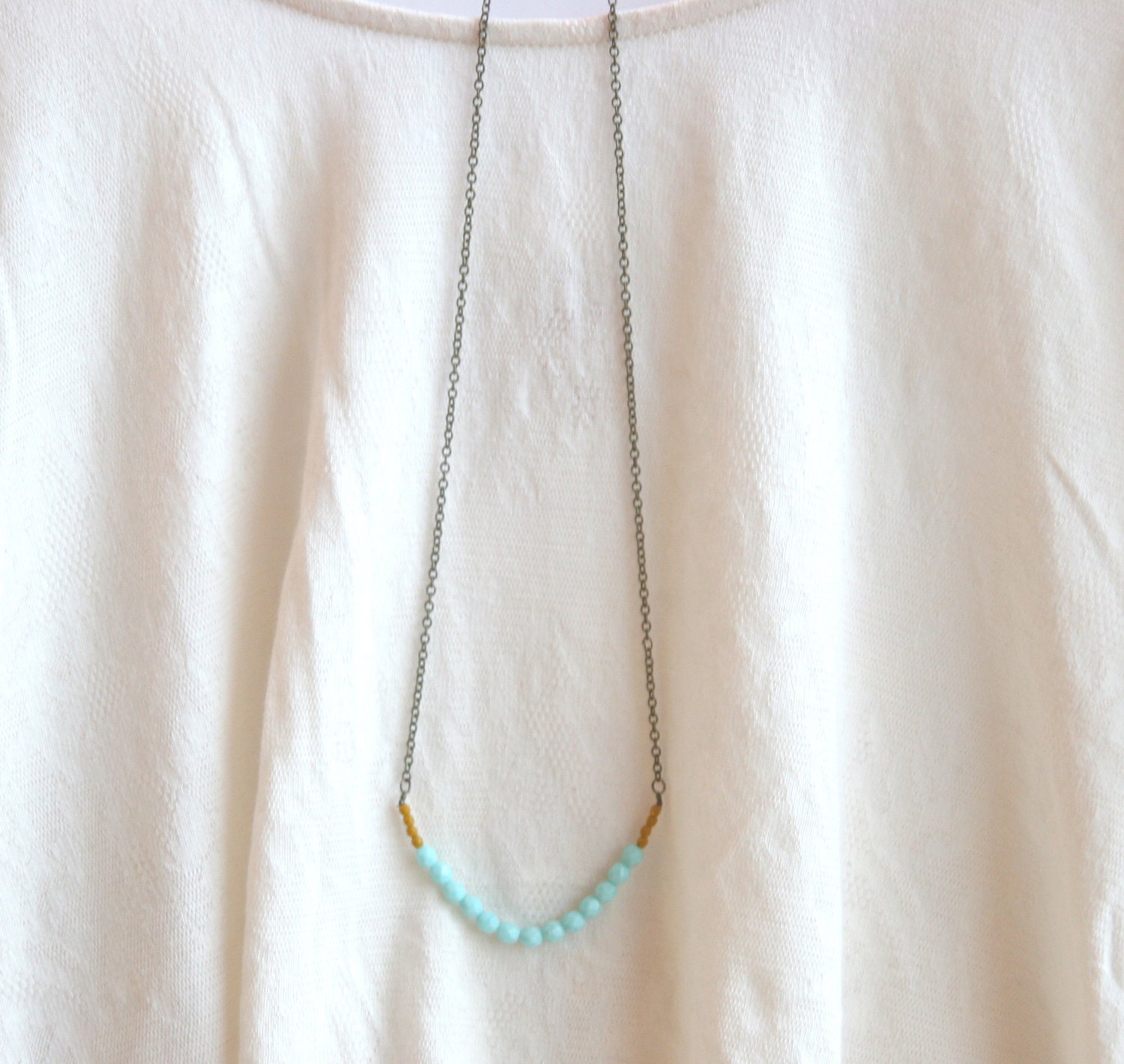 Mustard Yellow Colorblocked Bead Necklace // Turquoise Bead Necklace // Bridesmaid Gifts // Long Layering Necklace