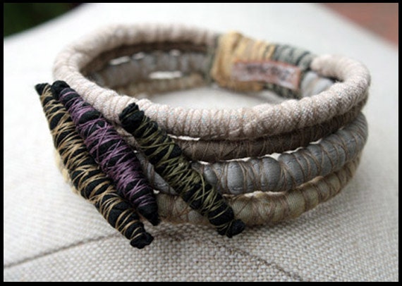 Chiara - Wrapped Textile Fiber Bracelet - Handmade - Art To Wear - Upcycled - Recycled - Organic Look - Fashion - Women Accessories