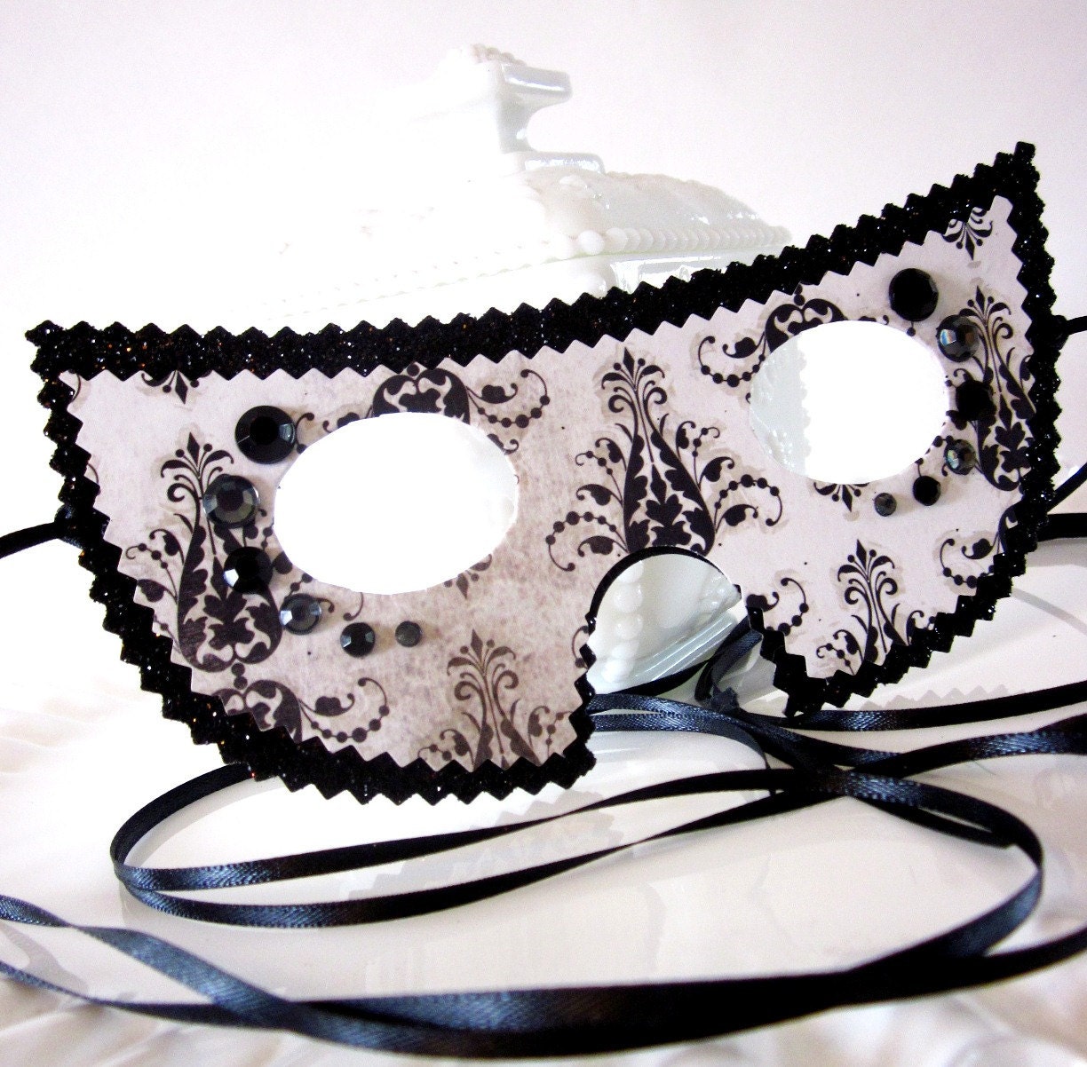 Ghostly Black and White Halloween Masquerade Mask or Decoration or Party Favor
