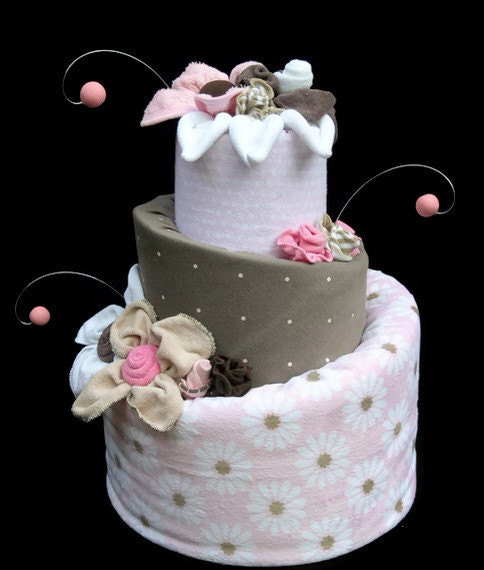 Custom Diaper Cake for a Baby Girl, Brown & Pink Unique Baby Shower ...
