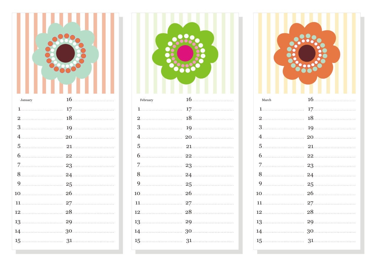 wall perpetual calendar DIY project desk calendar 5"X11" new years birthday christmas gift her him office decor under 10 soft pastel flowers