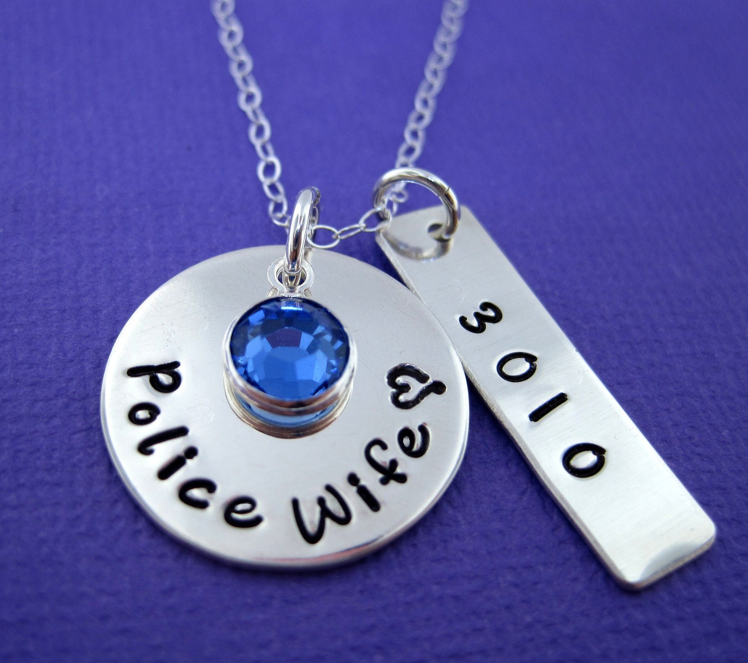 Police Wife Sterling Silver Hand Stamped Necklace in Designer Font
