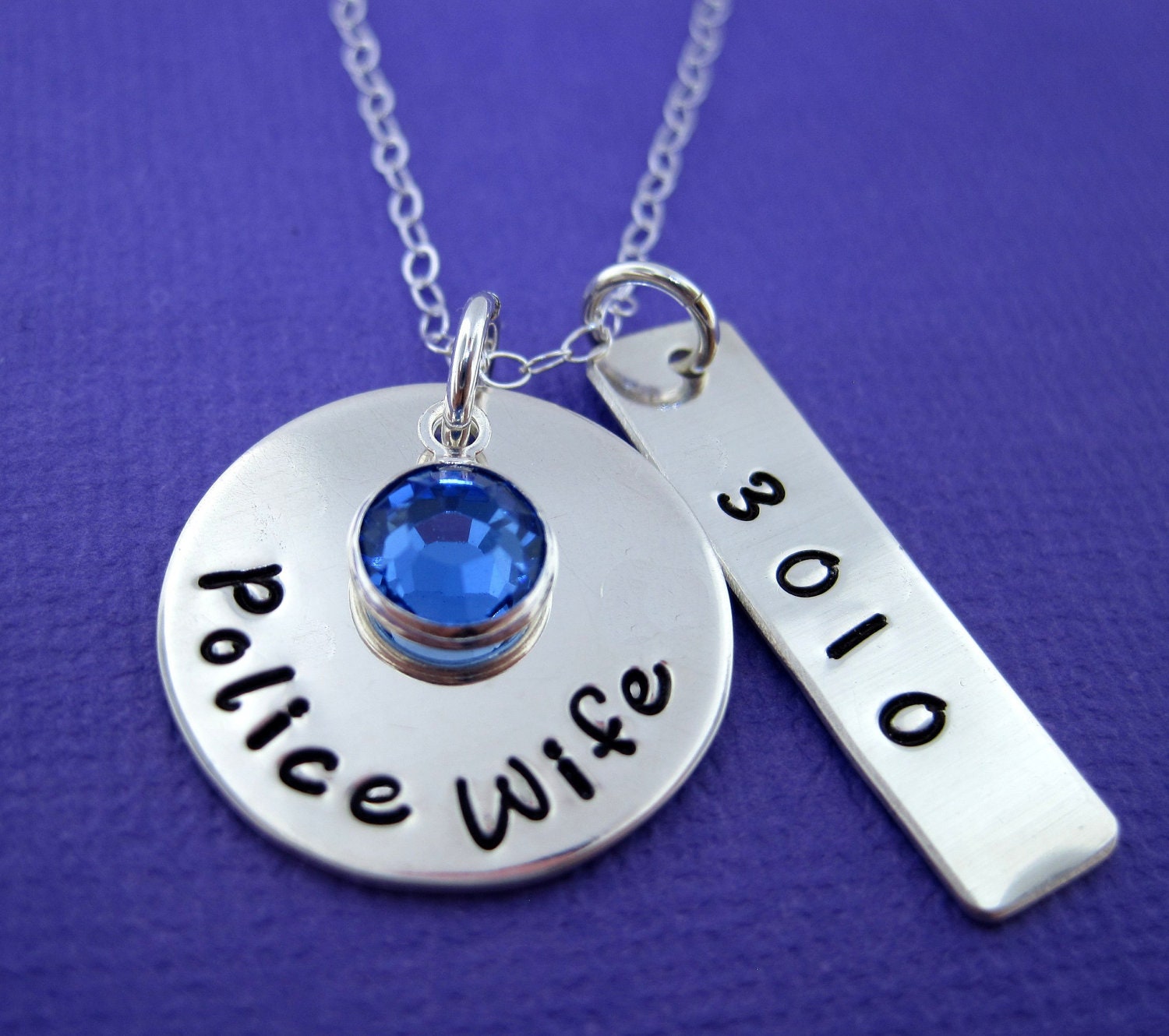 Police Wife Sterling Silver Hand Stamped Necklace in Designer Font