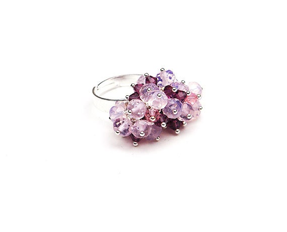 Pink and Purple Swarovski Crystals Ring - SFBeads