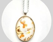 Autumn Butterfly Pendant--Vintage Orange Yellow Brown Fall Photo Necklace