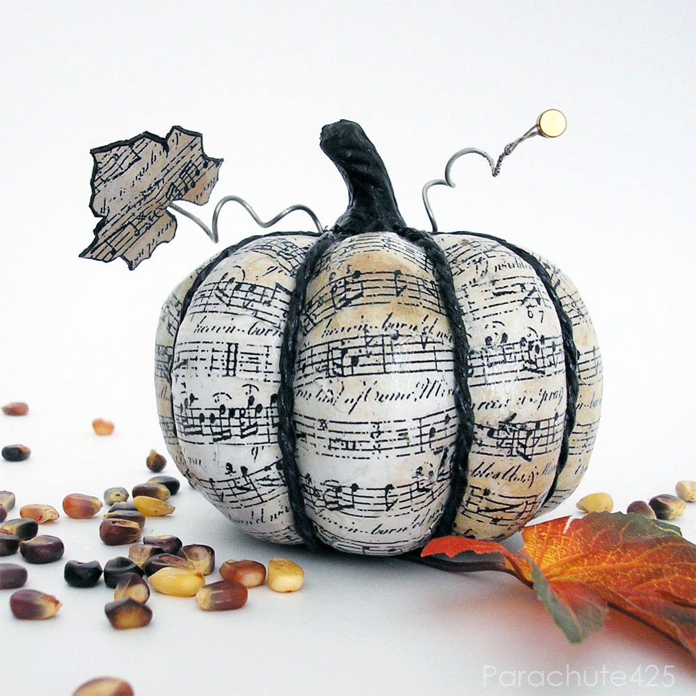 Music Pumpkin 125, 4 inch, decoupage Halloween decor, music decor