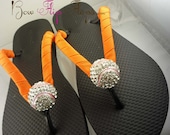 Baseball Softball Flip Flops Bling Rhinestone Buckle Player Mom Girl Boutique Sports Ribbon Flip Flops chooe your ribbon and team colors