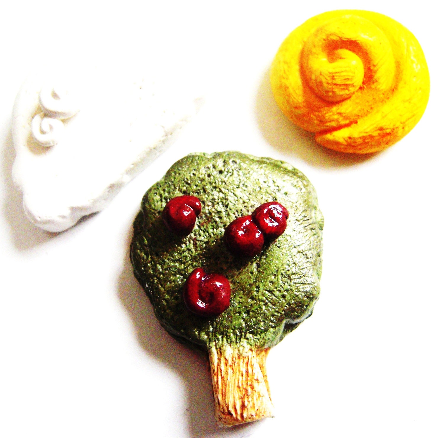 Refrigerator Magnet Set Super Strong Fridge Magnets Polymer Clay Set of 3 Custom Nature Apple Tree Sun Cloud