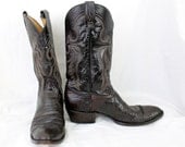 Tony Lama Teju Lizard Cowboy Boots - Dark Chocolate - Black Label - Western - Men 12 A