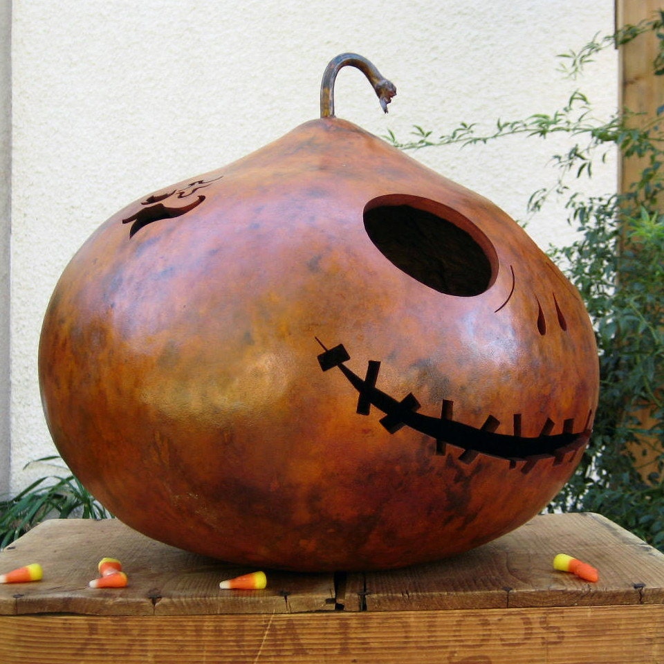 Halloween Gourd Jack-O-Lantern XXX Large (inspired by Tim Burton) Jack Skellington Spooky Fall Candy Bowl Decoration