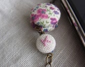 Cell phone charm - dust proof plug with LIBERTY and hand embroidery