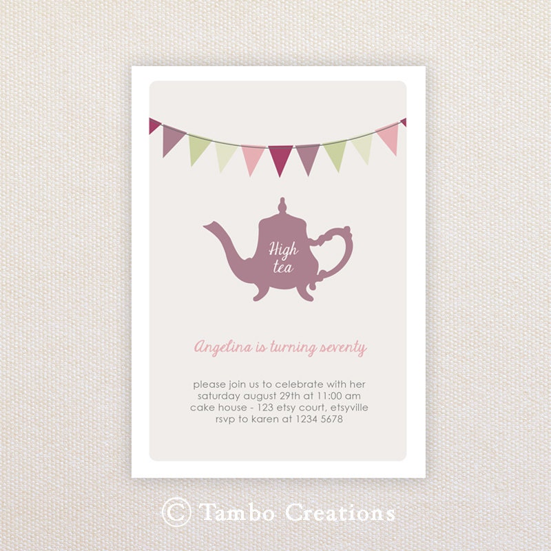 High Tea Invitations. Birthday or anniversary celebration. I Customize, You Print. Il_570xn