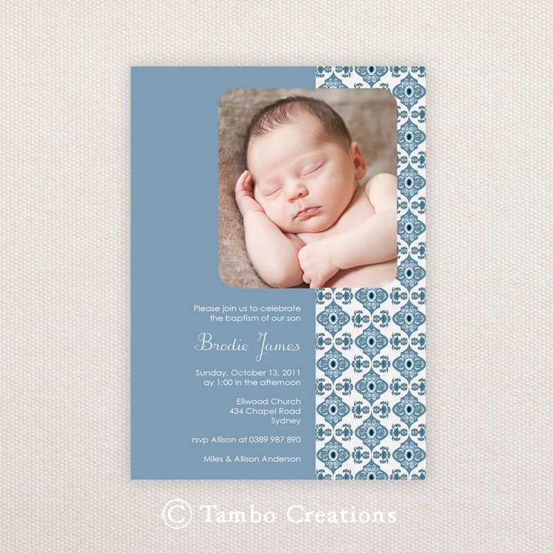 Photo Christening/baptism Invitations. Boys design. I Customize, You Print. Il_570xn