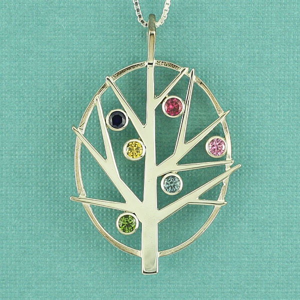Family Tree Birthstone Pendant in Sterling Silver