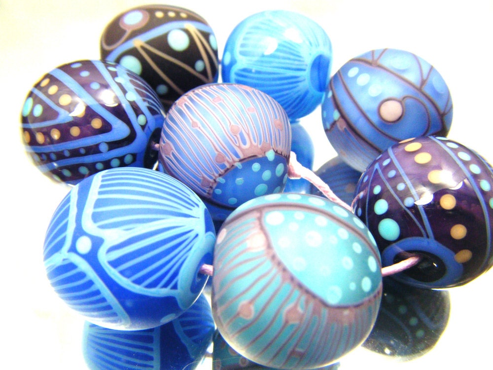 Moogin bead- eclectic purples lampwork bead set - SRA