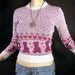 Vintage 70s Teddy Bear Heart Skinny Fit Sweater Sm Pink Purple