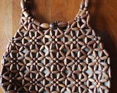 Vintage Brown Wood Beaded Handbag - 1960's - BOHO - RETRO