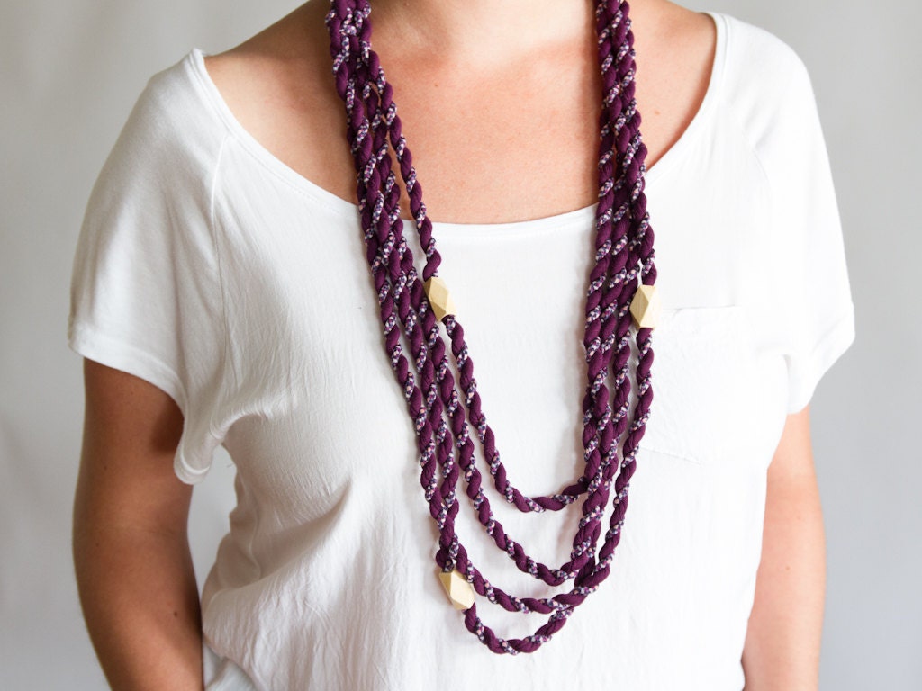 SALE LAST ONE Purple layered necklace - fabric braided