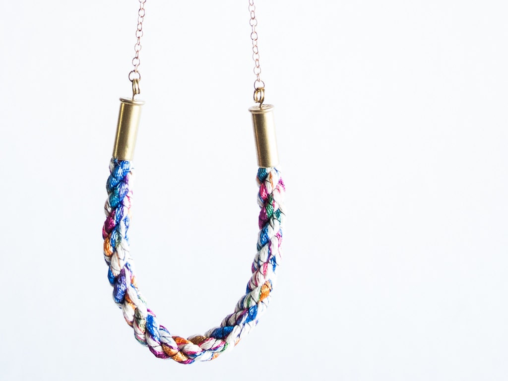 LAST ONE Short Braided Necklace Neon Multicolor Mixed Media Adjustable