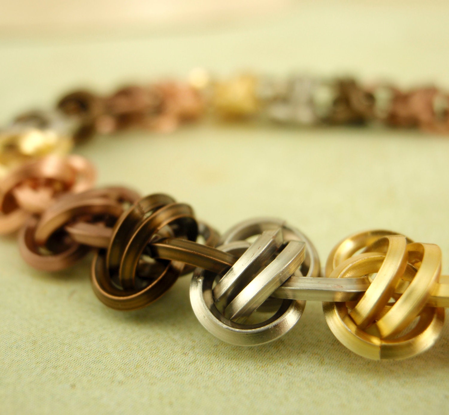 Bracelet and Earring Kit - Square Mixed Metals Twist of Fate Chainmaille - Unique Non Tarnish On Edge Rings