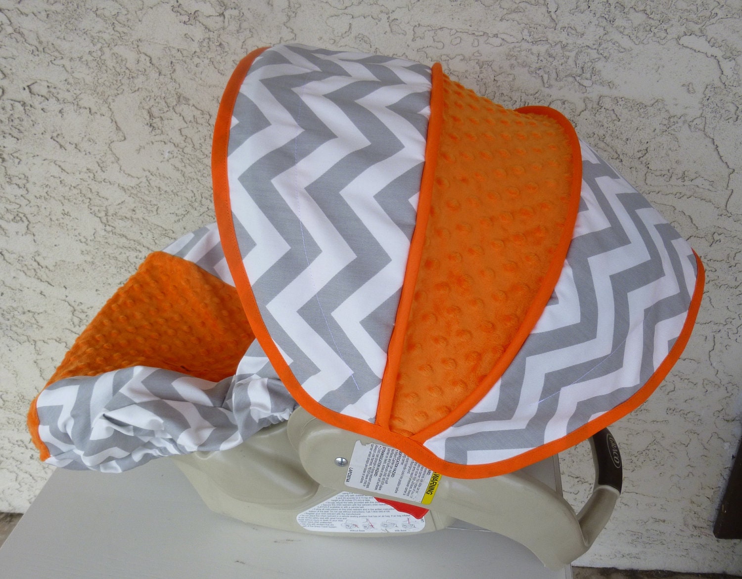 Grey Chevron with Orange Infant Car Seat Cover