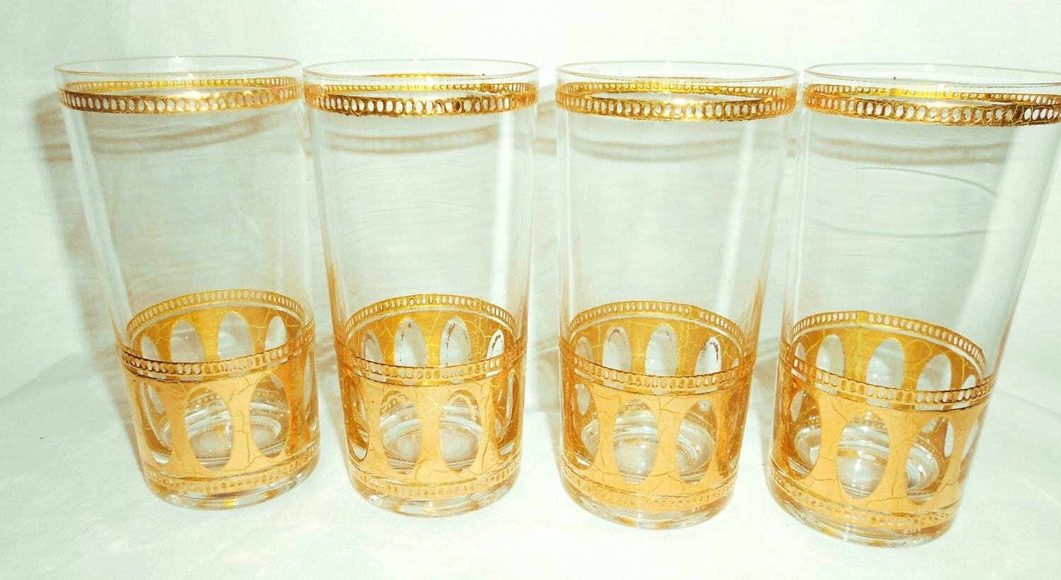 4 Vintage Hollywood Regency Gold Cocktail Glasses Mad Men Chic