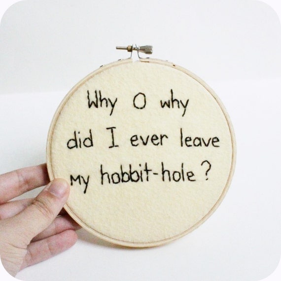 Hobbit Hoop Art black white embroidered funny home decor Art Decorative Arts