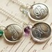 Oxidized Script Initial Wax Seal Necklace with Birthstone - Any Letter of the Alphabet - Fine Silver, Sterling Silver
