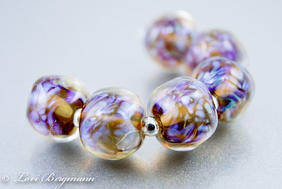 Lampwork Glass Beads, Handmade, Rustic, Purple Blue, Gossamer Nuggets