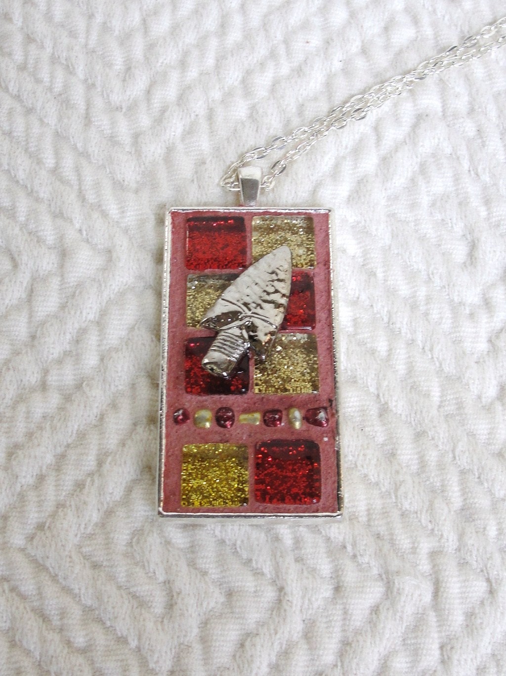 FSU Seminoles Necklace Glitter Glass Tiles Red Gold Beads Mosaic