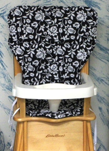 Eddie Bauer high chair cover replacement pad, black and white floral