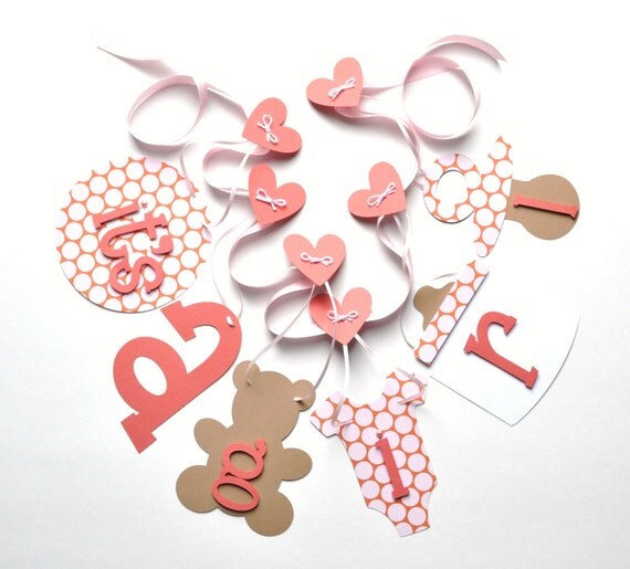 Coral and pink baby shower decorations it's a girl banner by ParkersPrints on Etsy Il_570xn