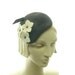 Charcoal Gray Fascinator Hat - Grey Felt Cocktail Hat - Winter White Felt Flowers