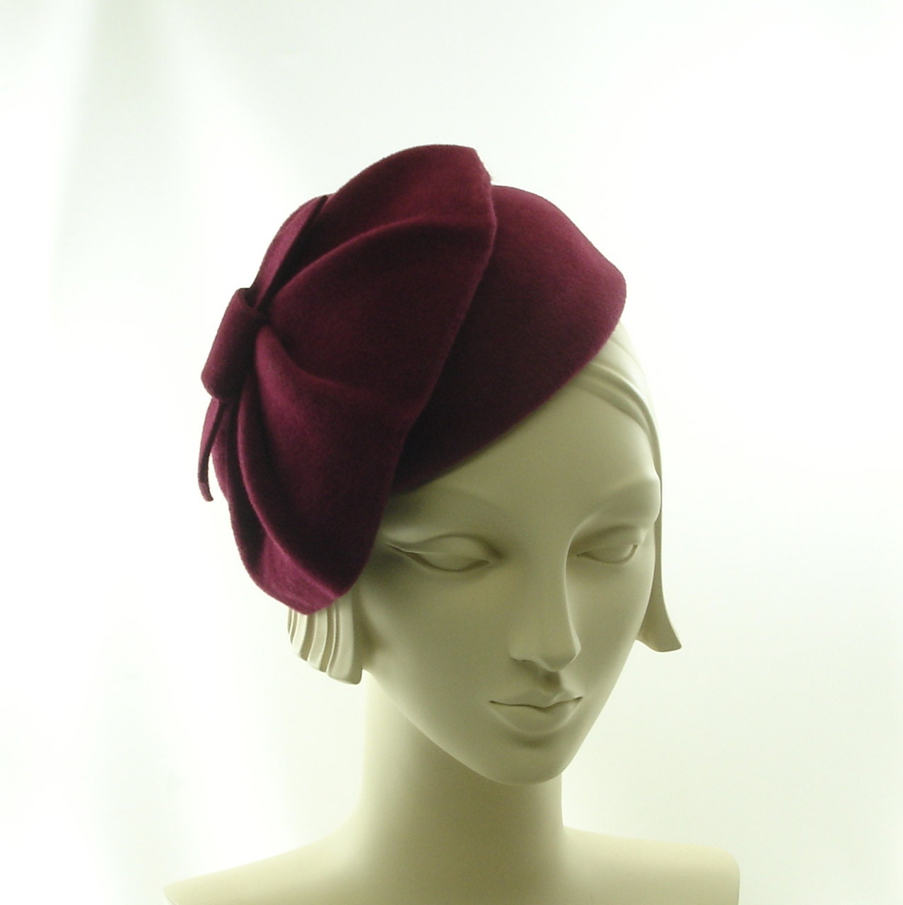 Burgundy Wine Pillbox Hat for Women - 1930s Style Cocktail Hat - Maroon Fancy Hat