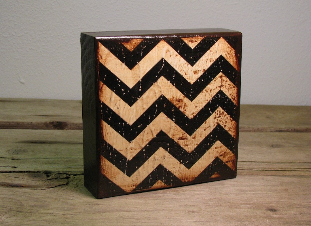 Painted Art Block Wall Hanging--Black and Tan Zig Zag--MatchBlox--1429