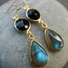 Gold Black Onyx and Blue Labradorite Earrings - 14KT Gold Fill - Black and Blue