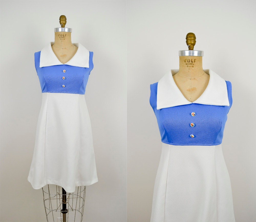 1970s dress / 70s nautical dress / summer dress / Bubble Gum Blues dress