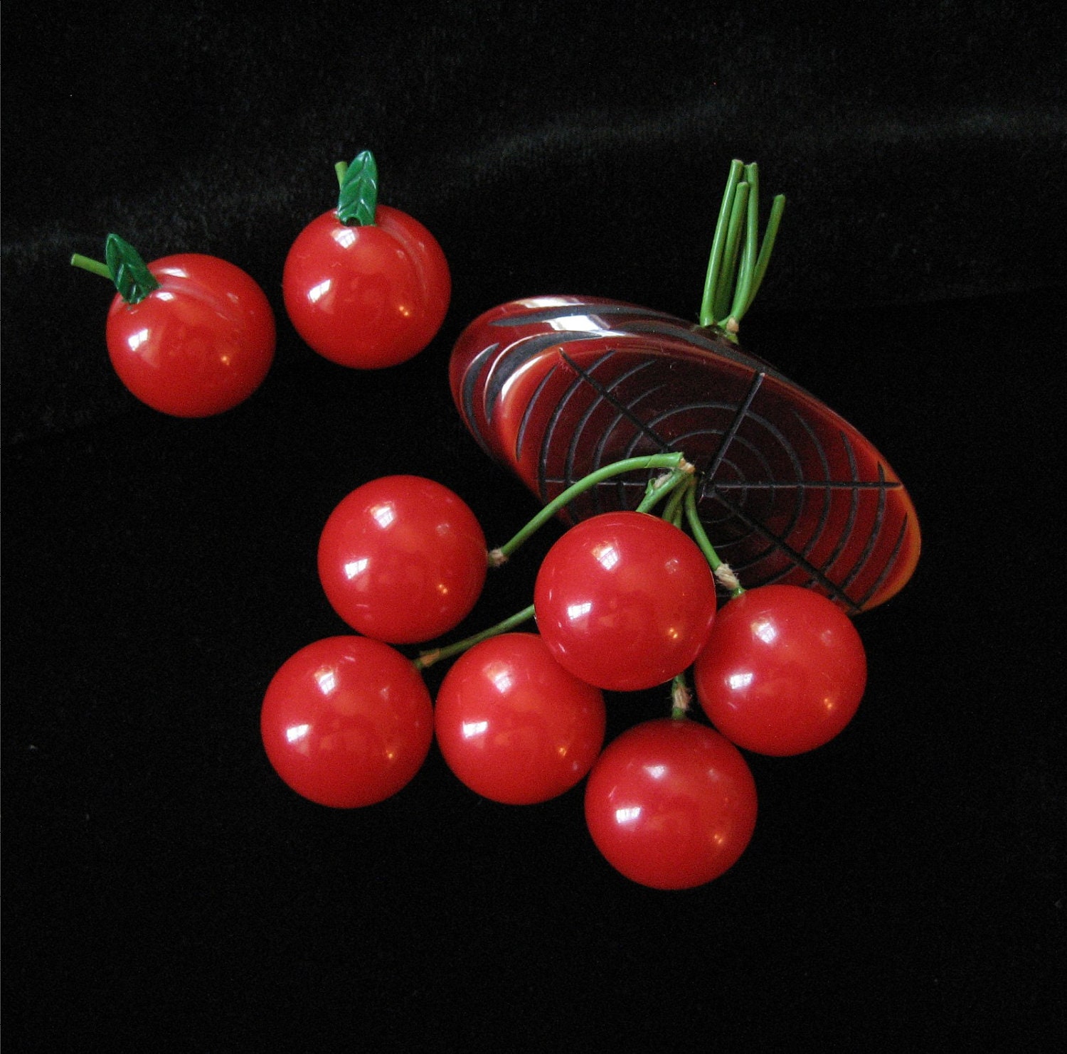 Bakelite Cherry Brooch and Earrings, Book Piece