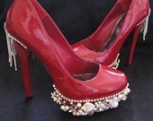 Vintage Jewelry Rhinestone Embellished Ladies High Heels Cayenne Red