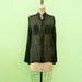 90s Sheer Black Blouse Vertical Stripes Button Down Tunic Top S/M